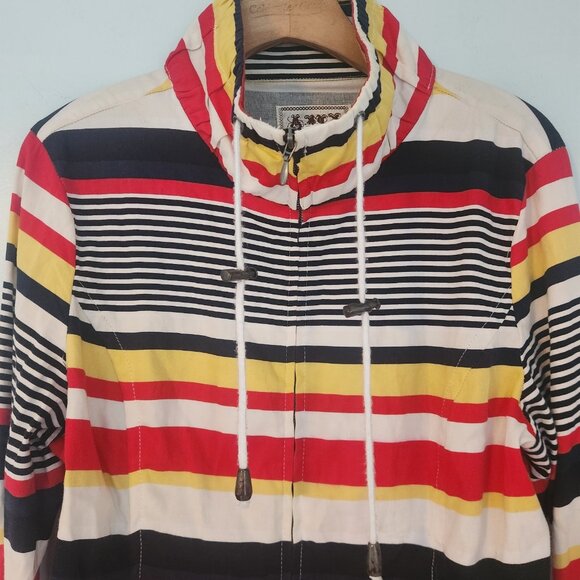 AMX Originals Jacket Striped Nautical Boat Style Pockets Roll Tab Womens Large - Picture 5 of 5